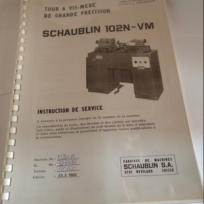 Instruction de service schaublin 102 VN -VM.